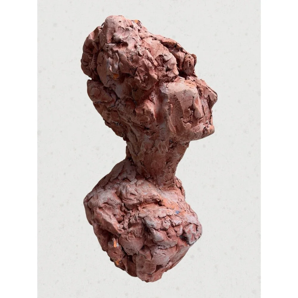 Brutalist Terracotta Bust Sculpture Abstract Fine Art Signed AEL MCM